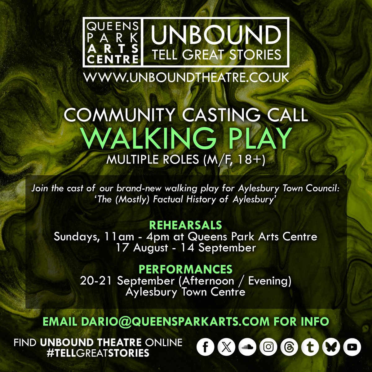 UnboundTheatre's tweet image. CASTING CALL
Two more opportunities to get involved in Unbound's latest theatre projects! If you're interested in joining either (or both!) of these exciting new shows, then get in touch via dario@queensparkarts.com
#TellGreatStories