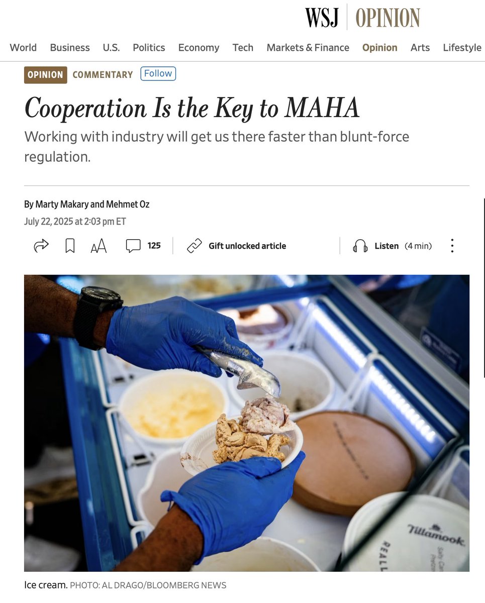 JunkScience's tweet image. The other word for "working with industry will get us there faster than blunt-force regulation" is "coercion," which the government has no business doing. FDA chief @martymakary keeps saying what MAHA is doing is data-driven. But where are the data? So far, there's just coercion.…