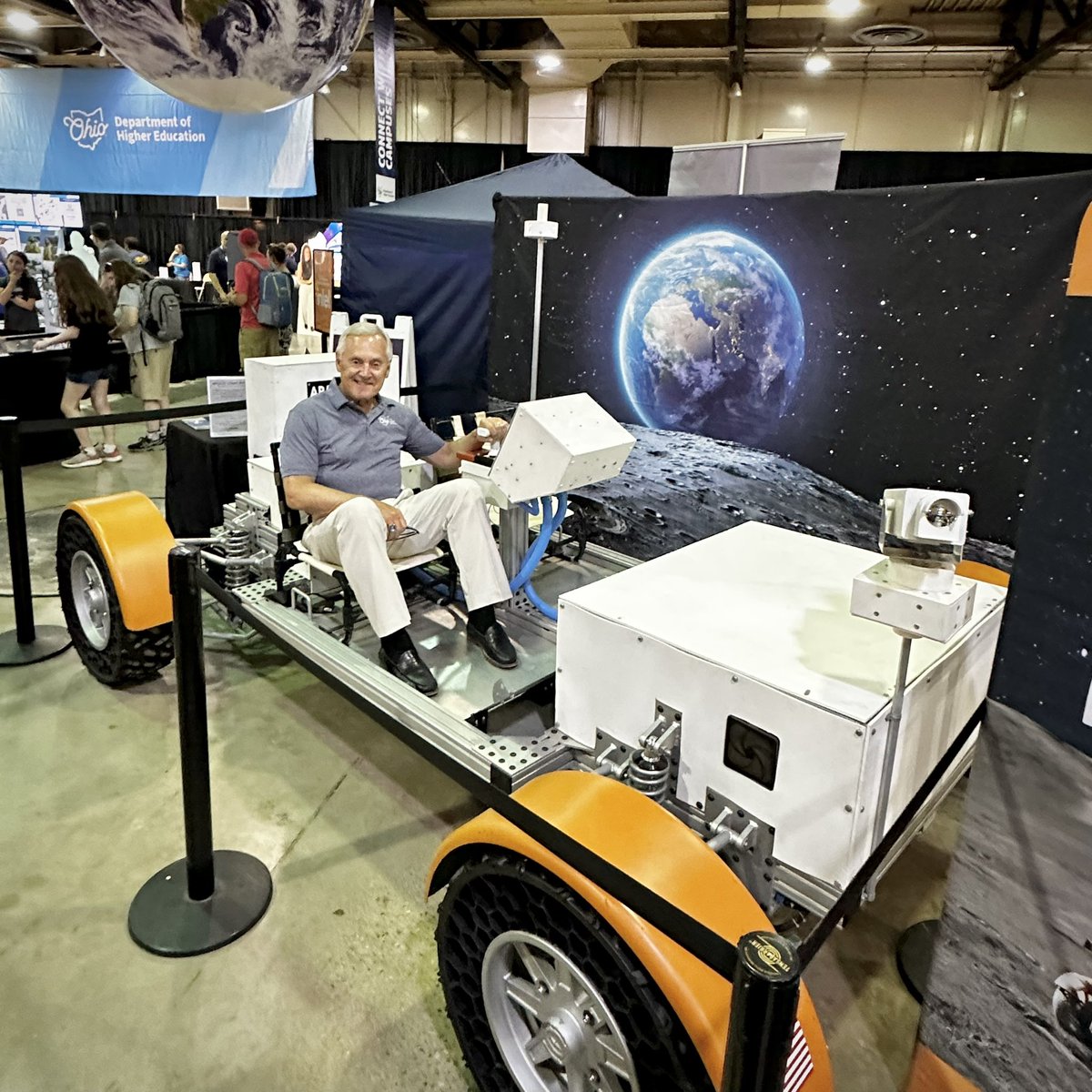 The museum is at the <a href="/OhioStateFair/">Ohio State Fair</a>! Check out our Apollo Lunar Rover exhibit in the Lausche Building. 

The museum “coached” Ohio Lt. Governor Jim Tressel through some of the rover controls and physics during his visit.