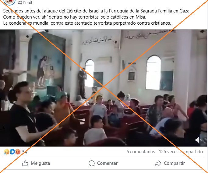 AfpFactual's tweet image. 🇮🇱 ¿Este video muestra el ataque de Israel que mató a tres personas en la única iglesia católica en Gaza en 2025?
🔎Las imágenes fueron grabadas en octubre de 2023, durante otro ataque israleí al barrio de Zeitun, cerca de la parroquia.
➡️ u.afp.com/IglesiaGaza