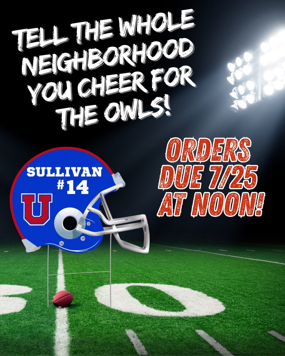 OwlBuzz's tweet image. Attention Owl Nation!!!
2025 Football Yard Signs are here!
How to Order?
1. Form located in our bio
2. Print form or download to desktop
3. Once completed, please deliver to Lauren Easter in the Athletics office or email to cheer@musowls.org.
Due date: 7/25 at noon
#GoOwls