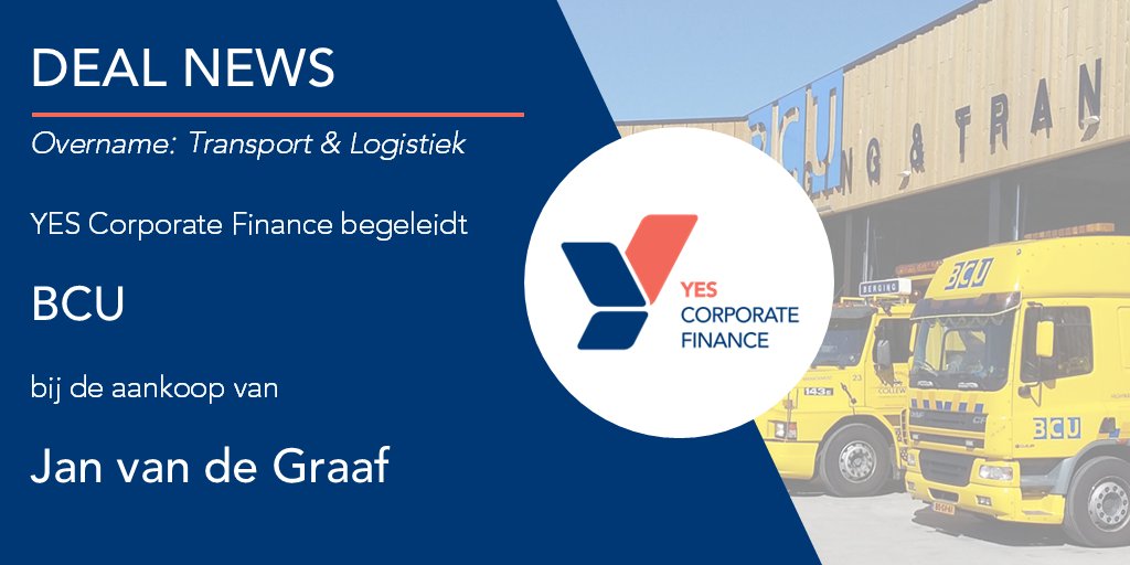 YESCorpFin's tweet photo. **Deal News** BCU neemt bergingsbedrijf Jan van de Graaf over en versterkt zo haar positie in regio Rotterdam.

YES Corporate Finance adviseerde BCU bij deze strategische overname.

Lees meer: https://t.co/GAfPiO5TZa

#MnA #berging #transport #corporatefinance https://t.co/MUJA0p4JHJ