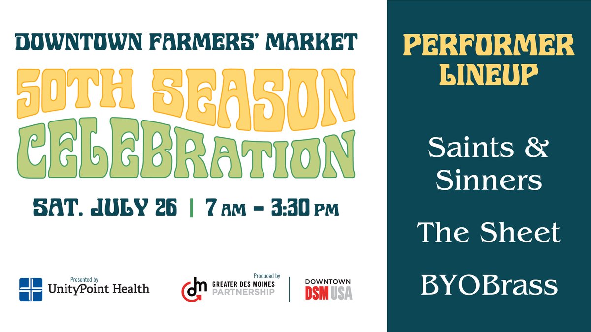 The countdown is on for the Downtown Farmers’ Market’s 50th Season Celebration this Saturday, July 26 and we’ve got a full day of live local music lined up! 🎶 Catch performances on the Mainstage near the Historic Courthouse on Fifth Avenue.

Learn more: ow.ly/hhhh50Wu93U