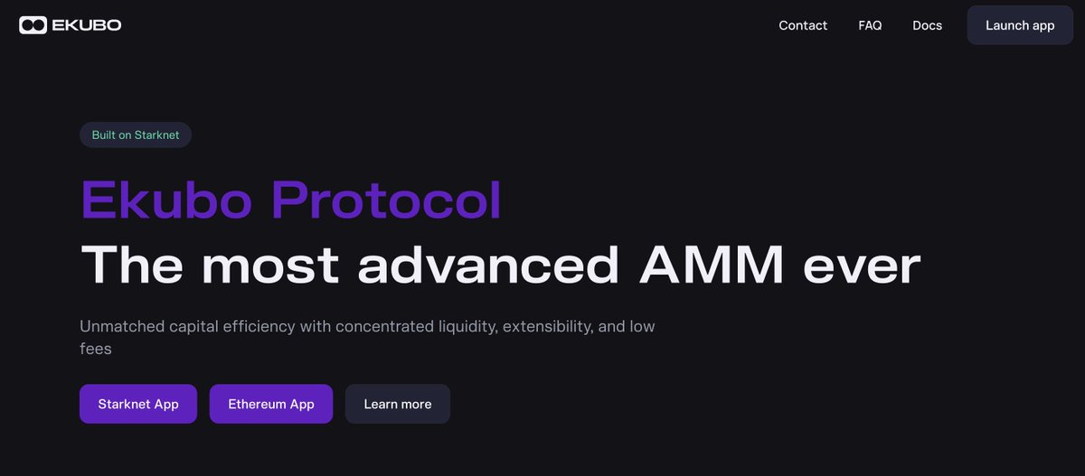 brother about.stark ๐บ (@0xabout) on Twitter photo .<a href="/EkuboProtocol/">Ekubo</a> is a DEX that addresses the limitations of current AMMs by offering a more efficient liquidity layer with ultra-concentrated liquidity, gas-optimized execution, and permissionless extensions. It aims to improve trading experiences for all stakeholders, including .<a href="/EkuboProtocol/">Ekubo</a> is a DEX that addresses the limitations of current AMMs by offering a more efficient liquidity layer with ultra-concentrated liquidity, gas-optimized execution, and permissionless extensions. It aims to improve trading experiences for all stakeholders, including