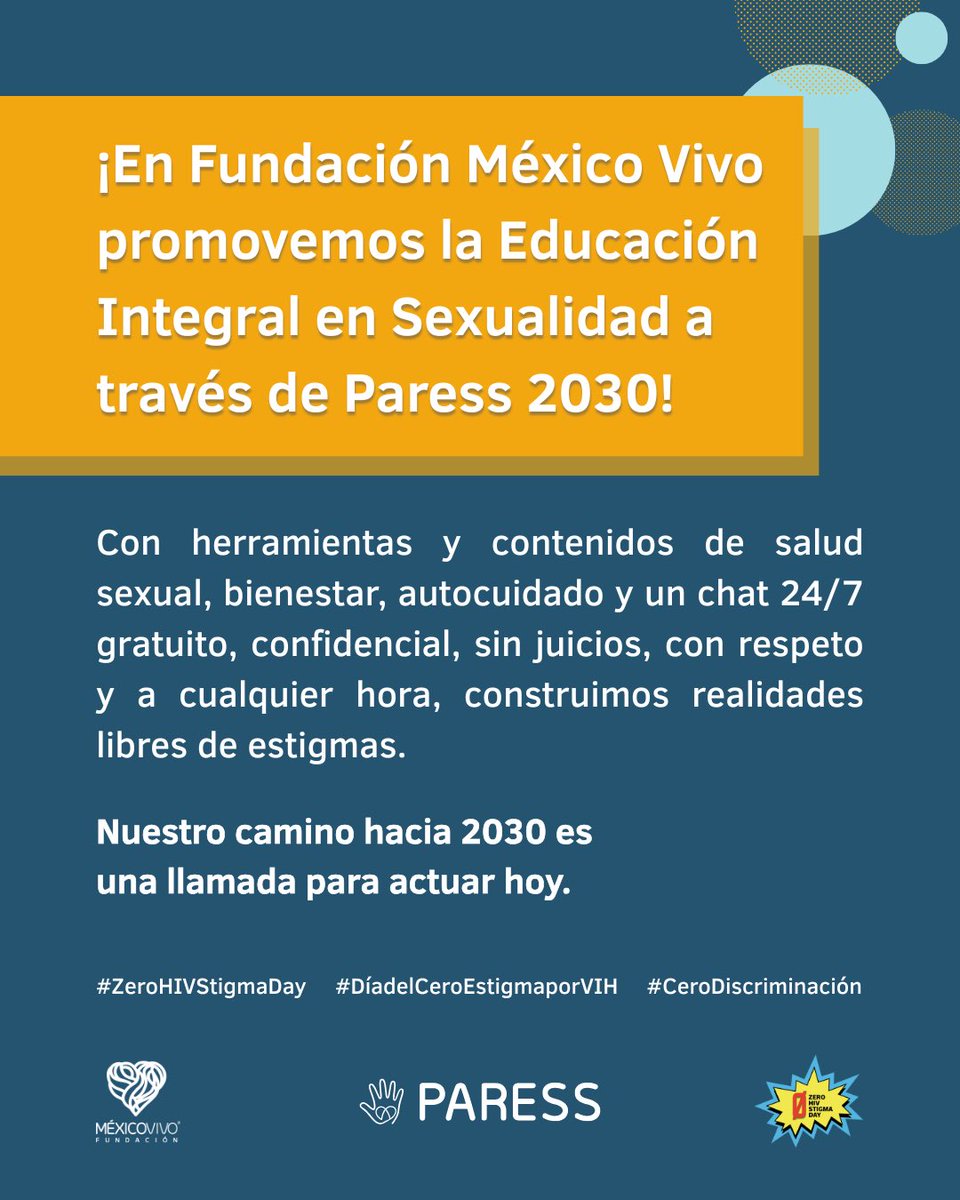 fundmexicovivo's tweet image. Fundación México Vivo se une al #ZeroHIVStigmaDay de @NazProjectLdn impulsando el acceso libre a información y contenidos para la salud, bienestar y autocuidado con la plataforma educativa paress2030.org
¡Sumemos esfuerzos para poner fin al VIH!
#CeroEstigmaPorVIH