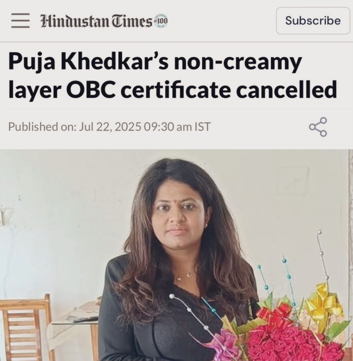 IAS fraud Puja Khedkar’s non-creamy layer OBC certificate cancelled.

What a joke.

She (and her family) used that falsely obtained OBC certificate to amass properties, wealth &amp; entry into the IAS.