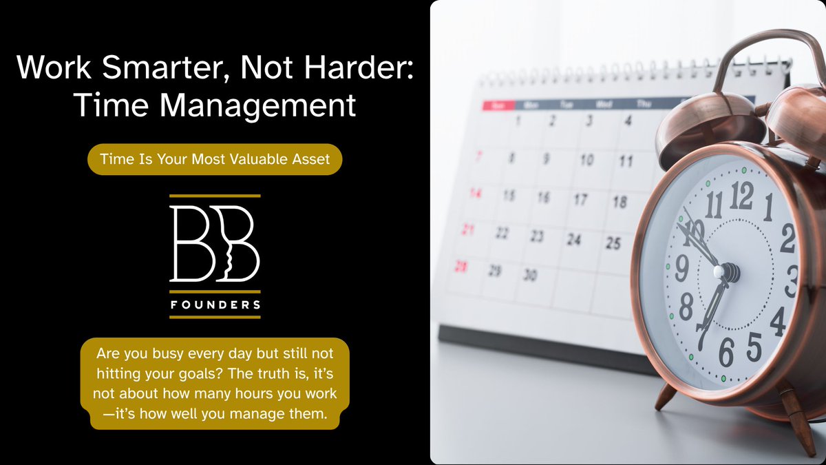 🕒 Time Is Your Most Valuable Asset

Every minute counts when you're building a business. The better you manage your time, the more you can accomplish—and the more money you can make.

Read more @ blackandbrownfounders.com/blog/timemanag… 

Don’t just work harder. Work smarter. #TimeManagement