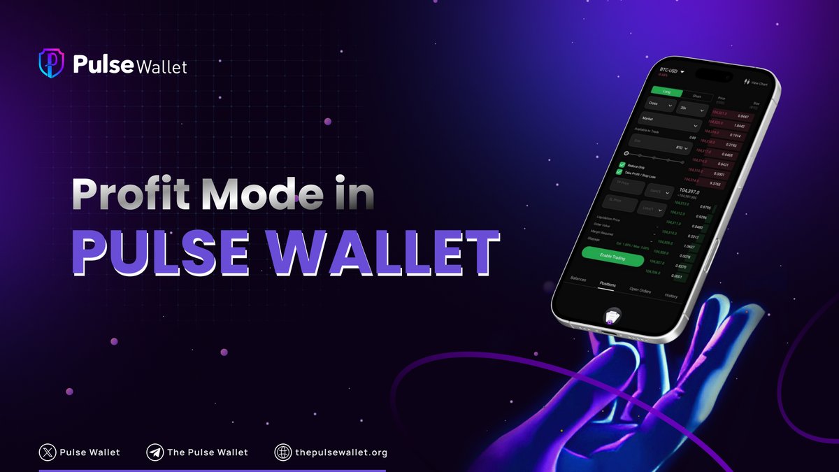 ThePulseWallet's tweet image. Profit Mode isn’t just a cool name — it’s a whole new way to trade 📈

With built-in leverage and direct access to Hyperliquid, you can open positions right from your Pulse Wallet — no bridging, no hassle.

It’s fast ⚡. It’s simple 🧩. And it’s made for traders who want to move…