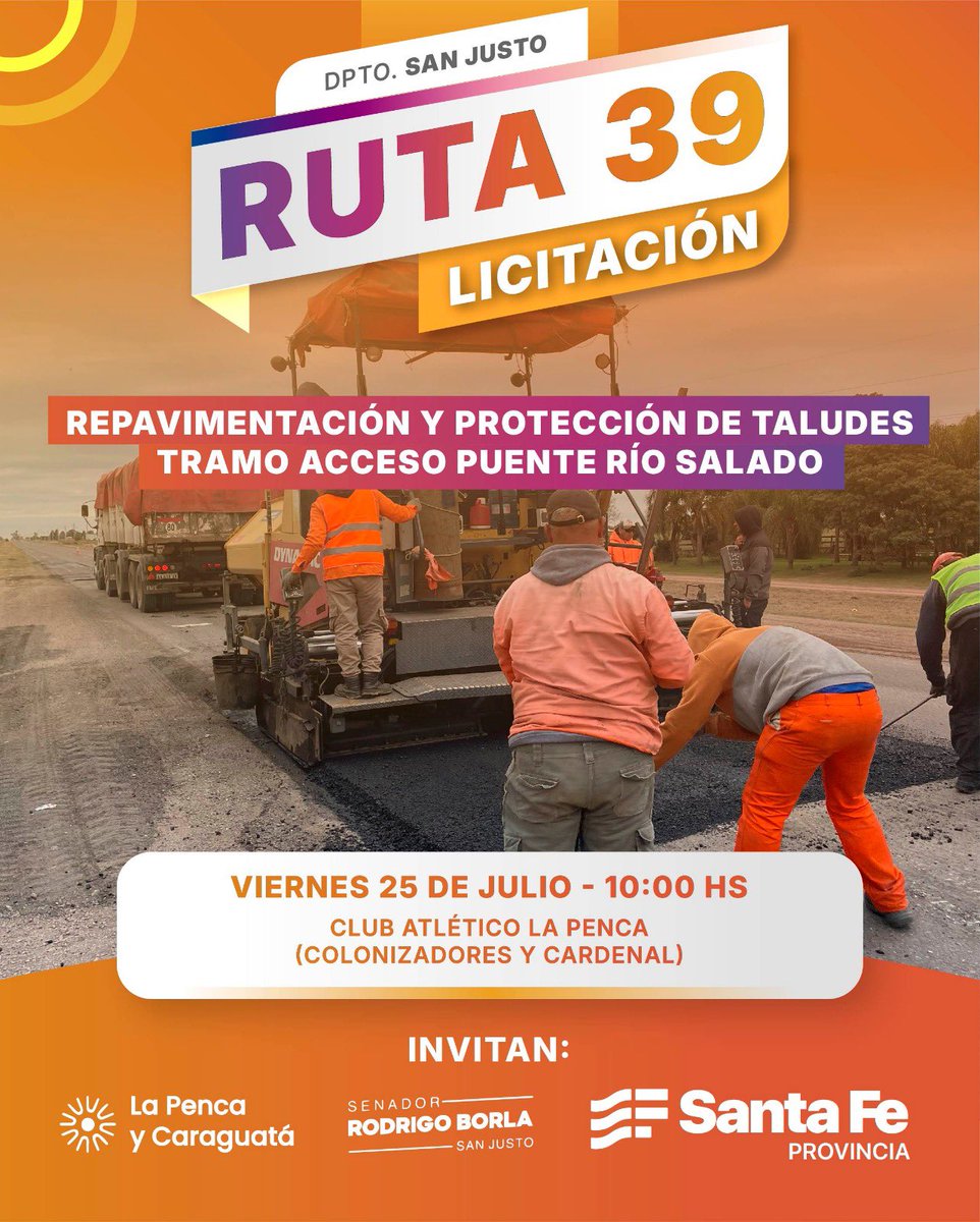 Dpto. San Justo - Licitación

RUTA 39, Repavimentación y protección de taludes, tramo acceso Puente Río Salado.