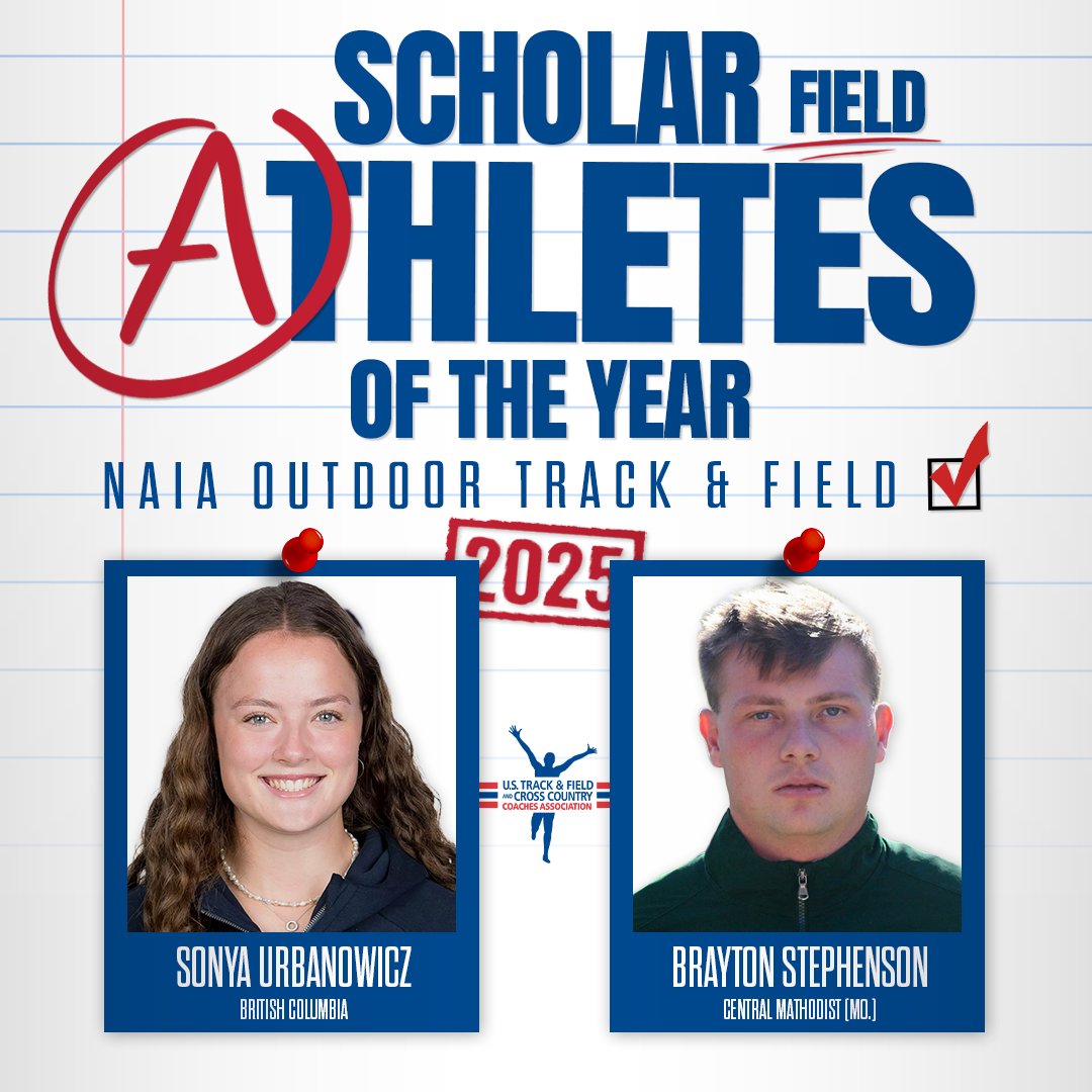USTFCCCA (@ustfccca) on Twitter photo <a href="/NAIA/">NAIA</a> <a href="/UCPatriotsTrack/">UC Patriots Track&Field/XC</a> <a href="/MarianTrackXC/">Marian Track & Field</a> <a href="/SaintMaryXCTF/">Saint Mary XCTF</a> <a href="/LifeUAthletics/">Life Running Eagles</a> <a href="/CareyAthletics/">William Carey Athletics</a> <a href="/IUKAthletics/">IU Kokomo Athletics</a> Here are the Scholar Athletes of the Year for the 2025 <a href="/NAIA/">NAIA</a> Outdoor Track & Field season!
MTAOY - Zach Turner, <a href="/DoaneTrackXC/">DoaneTrackXC</a>
WTAOY - Jaynie Halterman, <a href="/TaylorXCTF/">Taylor University XC/TF</a>
MFAOY - Brayton Stephenson, <a href="/cmueaglesXCTF/">Central Methodist Track & Field/Cross Country</a>
WFAOY - Sonya Urbanowicz, <a href="/ubctrack/">UBC Track & Field</a>
ustfccca.org/2025/07/featur… <a href="/NAIA/">NAIA</a> <a href="/UCPatriotsTrack/">UC Patriots Track&Field/XC</a> <a href="/MarianTrackXC/">Marian Track & Field</a> <a href="/SaintMaryXCTF/">Saint Mary XCTF</a> <a href="/LifeUAthletics/">Life Running Eagles</a> <a href="/CareyAthletics/">William Carey Athletics</a> <a href="/IUKAthletics/">IU Kokomo Athletics</a> Here are the Scholar Athletes of the Year for the 2025 <a href="/NAIA/">NAIA</a> Outdoor Track & Field season!
MTAOY - Zach Turner, <a href="/DoaneTrackXC/">DoaneTrackXC</a>
WTAOY - Jaynie Halterman, <a href="/TaylorXCTF/">Taylor University XC/TF</a>
MFAOY - Brayton Stephenson, <a href="/cmueaglesXCTF/">Central Methodist Track & Field/Cross Country</a>
WFAOY - Sonya Urbanowicz, <a href="/ubctrack/">UBC Track & Field</a>
ustfccca.org/2025/07/featur…