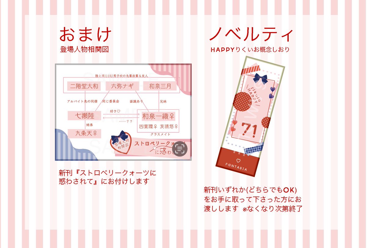 puco_i71's tweet image. ❤️7/13りくいおオンリー新刊🐯通販のお知らせ💙

『ストロベリークォーツに惑わされて』りくいお♀
全年齢/文庫サイズ/124P
ecs.toranoana.jp/joshi/ec/item/…

🎀通販分にもおまけミニペーパーとノベルティのしおりがつきます♡
