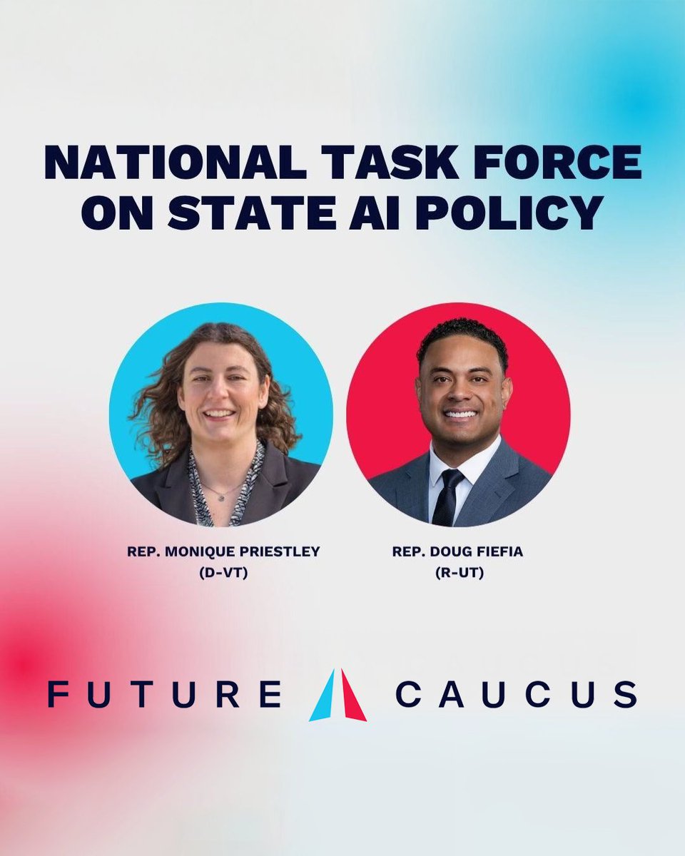 Utah House Majority (@utahhousereps) on Twitter photo As AI reshapes the world around us, state leaders have a critical role to play balancing innovation with strong consumer protections.
Congratulations to Rep. Doug Fiefia on being named co-chair of a new National Task Force on State AI Policy. #utpol
<a href="/DougFiefia/">Doug Fiefia</a> <a href="/futurecaucus/">Future Caucus</a> As AI reshapes the world around us, state leaders have a critical role to play balancing innovation with strong consumer protections.
Congratulations to Rep. Doug Fiefia on being named co-chair of a new National Task Force on State AI Policy. #utpol
<a href="/DougFiefia/">Doug Fiefia</a> <a href="/futurecaucus/">Future Caucus</a>