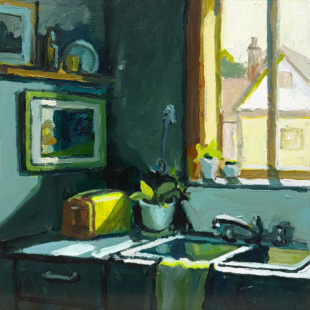 RClaremont's tweet image. She lived alone but always kept fresh herbs on the sill.
A painter in her 70s, they said—toast at odd hours, houses from memory, curtains always open.
One day, I saw her holding a lemon to the light, like it might speak🍋
“All That Was Hers”, 30x30cm
#artistlife #kitchenpainting