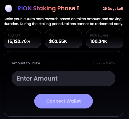 0xsuperkings's tweet image. RION Staking Phase I is LIVE.
Numbers speak for themselves. 15,120.76% APR for $RION stakers.