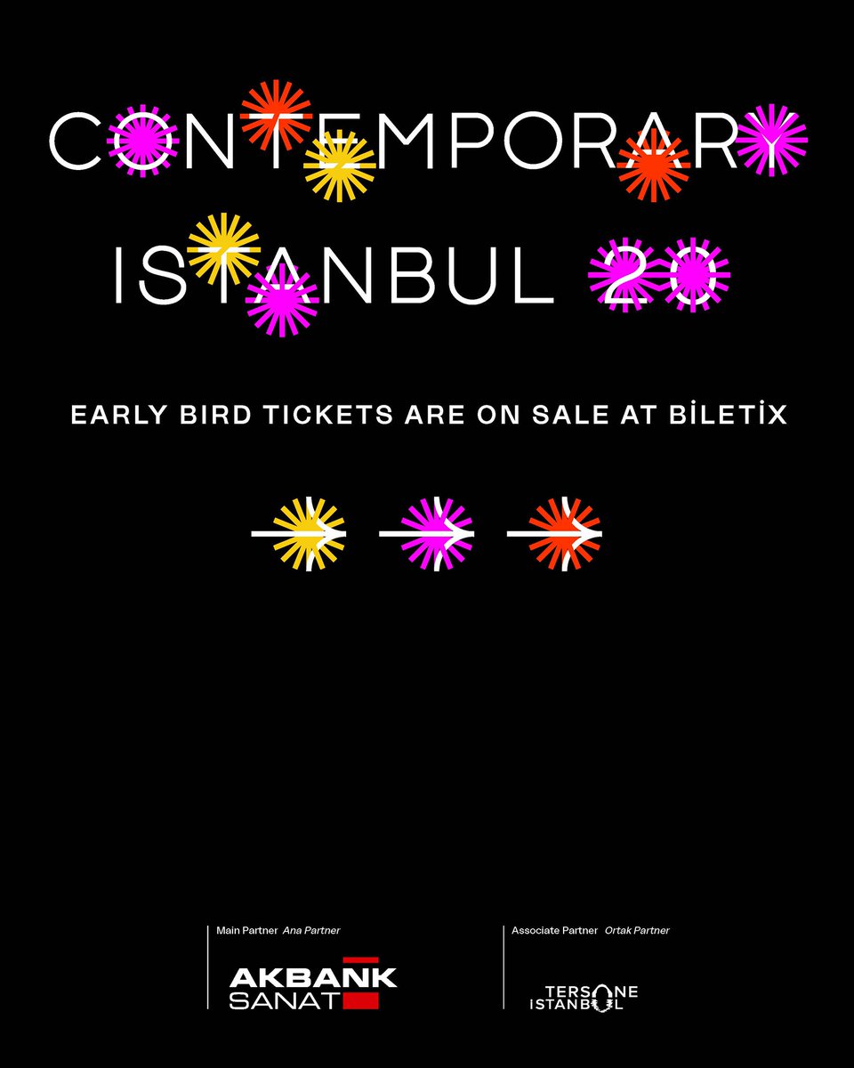 Contemporaryist's tweet image. 📣 𝐄𝐚𝐫𝐥𝐲 𝐁𝐢𝐫𝐝 𝐭𝐢𝐜𝐤𝐞𝐭𝐬 𝐟𝐨𝐫 𝐂𝐨𝐧𝐭𝐞𝐦𝐩𝐨𝐫𝐚𝐫𝐲 𝐈𝐬𝐭𝐚𝐧𝐛𝐮𝐥 𝟐𝟎𝐭𝐡 𝐄𝐝𝐢𝐭𝐢𝐨𝐧 𝐚𝐫𝐞 𝐧𝐨𝐰 𝐚𝐯𝐚𝐢𝐥𝐚𝐛𝐥𝐞!
Join us for the 20th Edition of CI, with our main partner Akbank, from September 24–28 at Tersane Istanbul.
biletix.com/etkinlik/4IKN2…