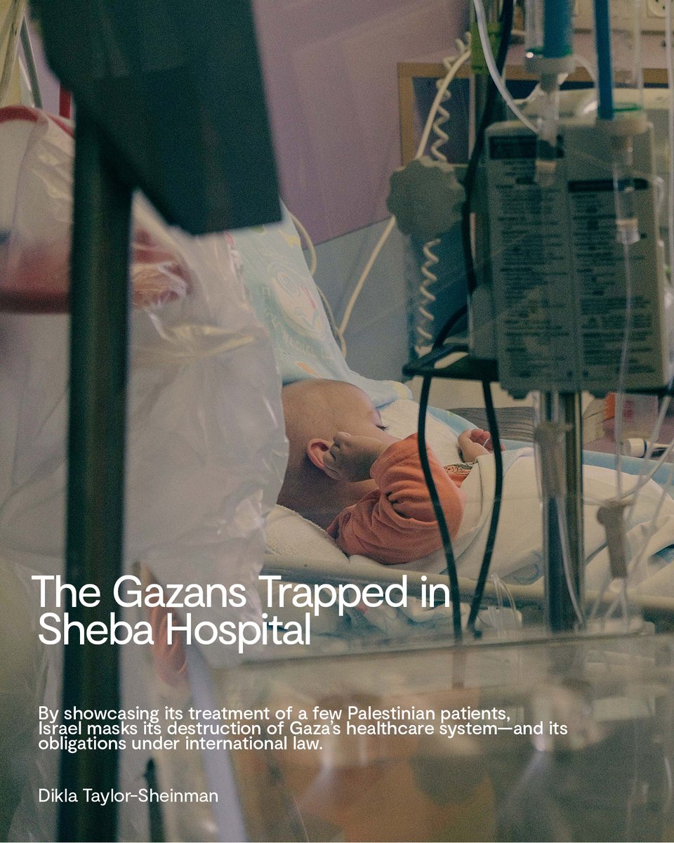 Jewish Currents (@jewishcurrents) on Twitter photo 20 Gazan families that came to Israel's Sheba Hospital for care before 10/7 have been trapped on its grounds for 21 months. <a href="/DiklaTaylor/">Dikla Taylor</a>'s deep dive explores how medical hasbara masks the destruction of Gaza’s healthcare system—and Israel's obligations under international law. 20 Gazan families that came to Israel's Sheba Hospital for care before 10/7 have been trapped on its grounds for 21 months. <a href="/DiklaTaylor/">Dikla Taylor</a>'s deep dive explores how medical hasbara masks the destruction of Gaza’s healthcare system—and Israel's obligations under international law.