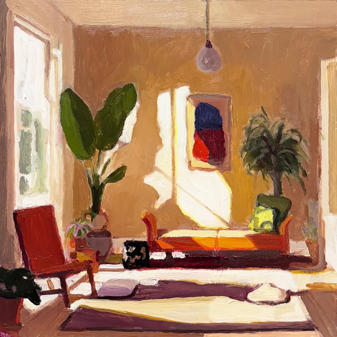 RClaremont's tweet image. Late light tracing its way across warm walls and cooler floors.
A quiet geometry of colour, shadow, and stillness. 🌿🟧
“Three Walls and the Sun”, 40X40cm.
#lightandspace #painterlyinterior #australianart