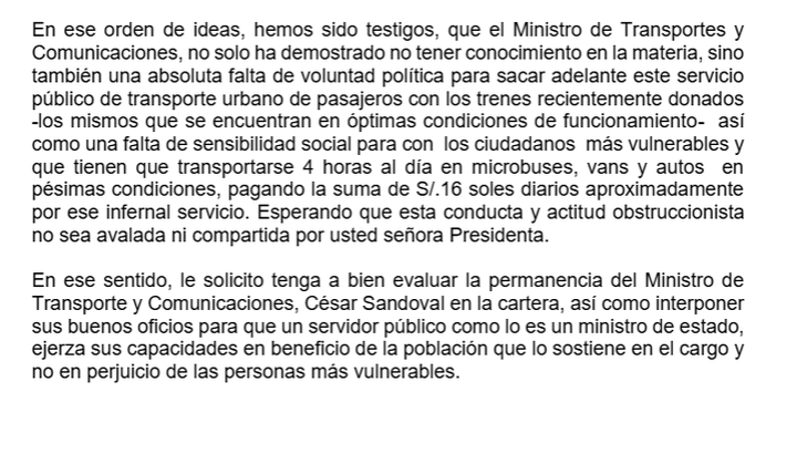 Politica_LR's tweet image. 🚨 #LOÚLTIMO | Rafael López Aliaga pide a Dina Boluarte evaluar continuidad del ministro de Transportes por "falta de voluntad" para implementar trenes Lima-Chosica.