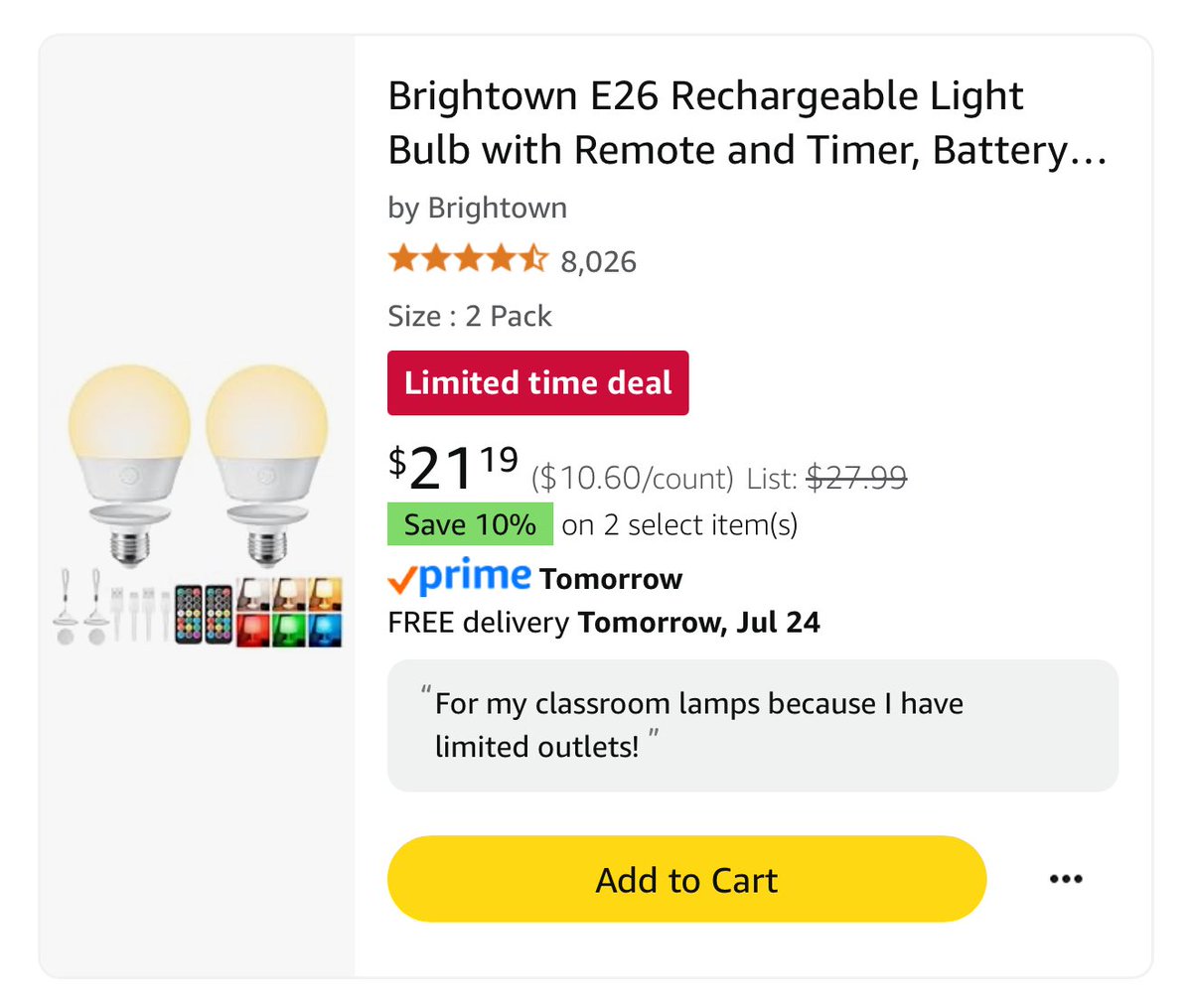 💡CURRENT NEED 💡 I can’t stand the fluorescent lighting of classrooms and there’s only three outlets in my whole room! I’d love to be able to have some lamp lighting and these rechargeable bulbs are the perfect solution 🤩 amazon.com/hz/wishlist/ls… #Teachersof𝕏 #ClearTheList
