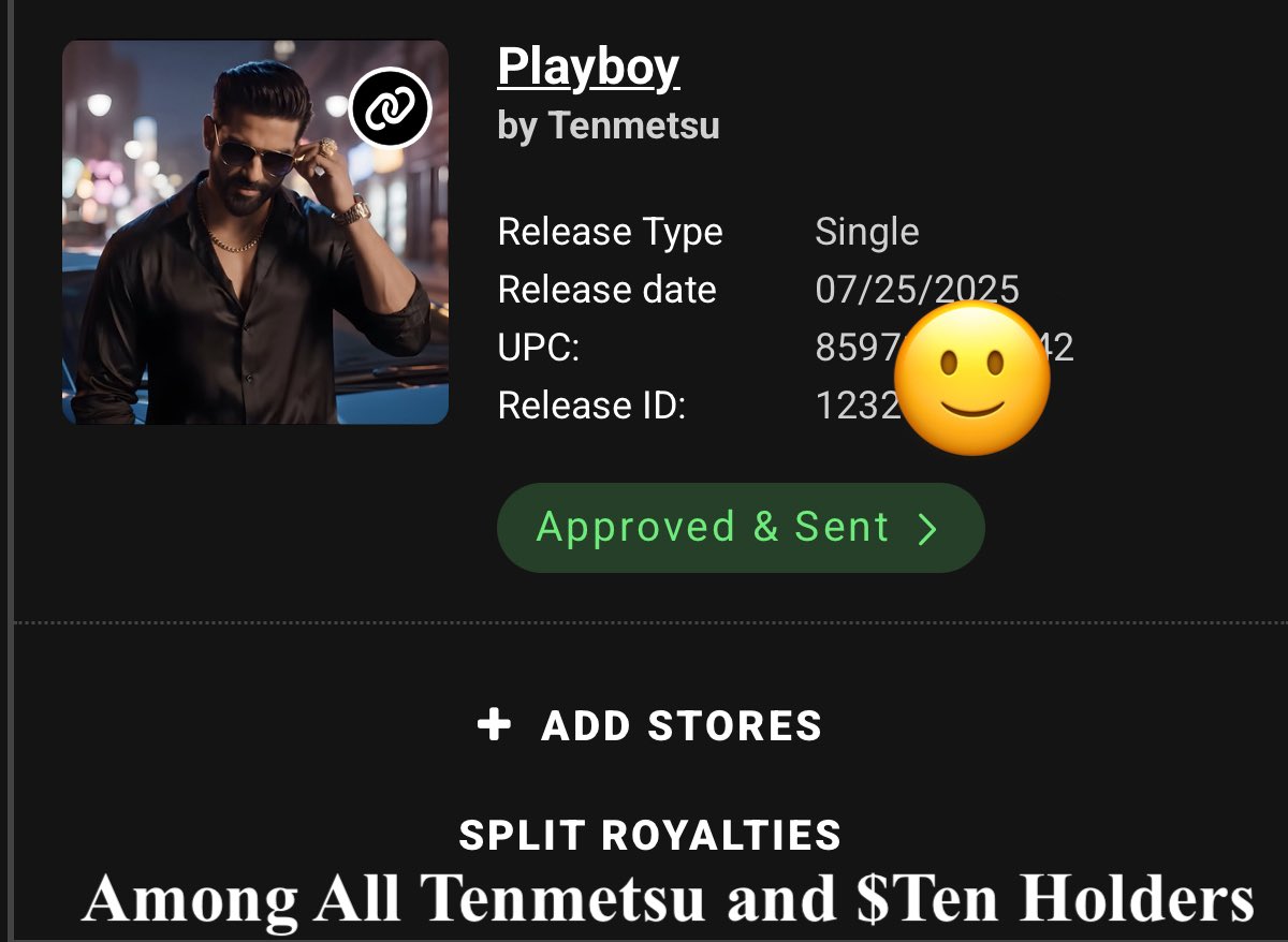 TenmetsuByNiko's tweet image. Congrats all the new song is approved and sent to all the digital stores. Remember we share 50% of royalty with the Holders of Tenmetsu and $ten, snapshot will be taken just before the song release everytime from now on to give maximum returns to the early holders LFG 🚀
25-07-25…