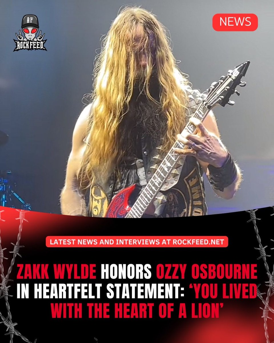 RockFeedNet's tweet image. Zakk Wylde pays heartfelt tribute to Ozzy Osbourne following the legendary frontman’s passing.
“Thank you for blessing the world w/ your kindness & greatness Oz – you brought light into so many lives & made the world a better place – you lived w/ the heart of a lion – I thank…