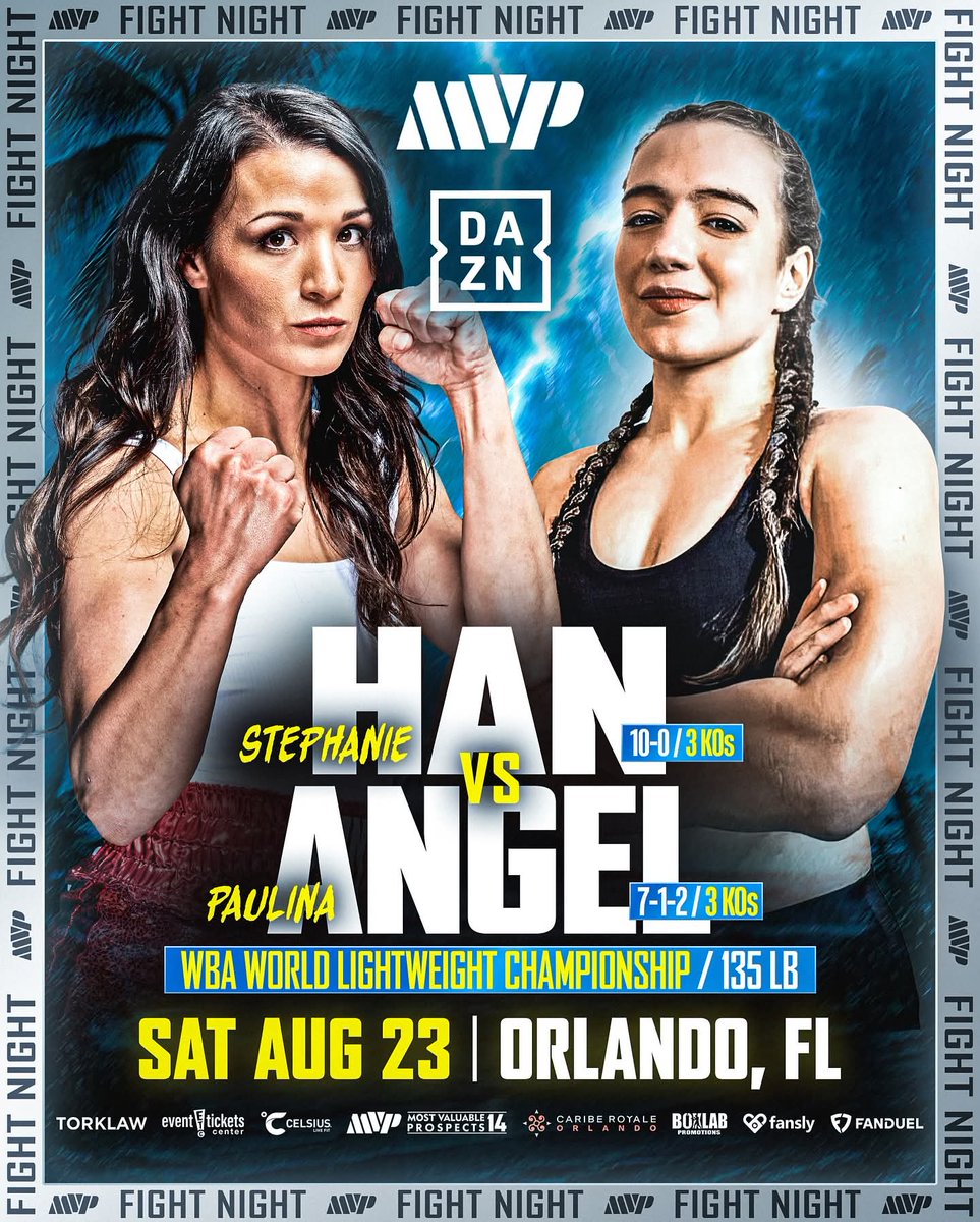 h_hkan's tweet image. 3 World Title fights added 🔥🥊
Yoenis Tellez vs Abass Baraou for the WBA Interim Super Welterweight Title
Stephanie Han vs Paulina Angel for the WBA Lightweight World Title
Jasmine Artiga vs Linn Sandström for
the WBA Super Flyweight World Title
#MVPFightNight