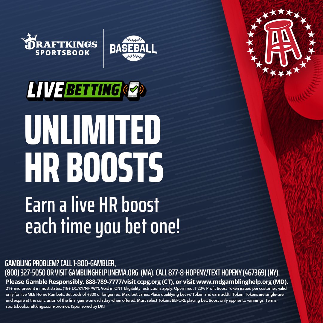 Barstool Gambling (@stoolgambling) on Twitter photo BARSTOOL UNLIMITED HR BOOST
Live today on <a href="/DKSportsbook/">DraftKings Sportsbook</a>
Earn a live HR boost each time you bet one only over on <a href="/DraftKings/">DraftKings</a>
#DKPartner BARSTOOL UNLIMITED HR BOOST
Live today on <a href="/DKSportsbook/">DraftKings Sportsbook</a>
Earn a live HR boost each time you bet one only over on <a href="/DraftKings/">DraftKings</a>
#DKPartner