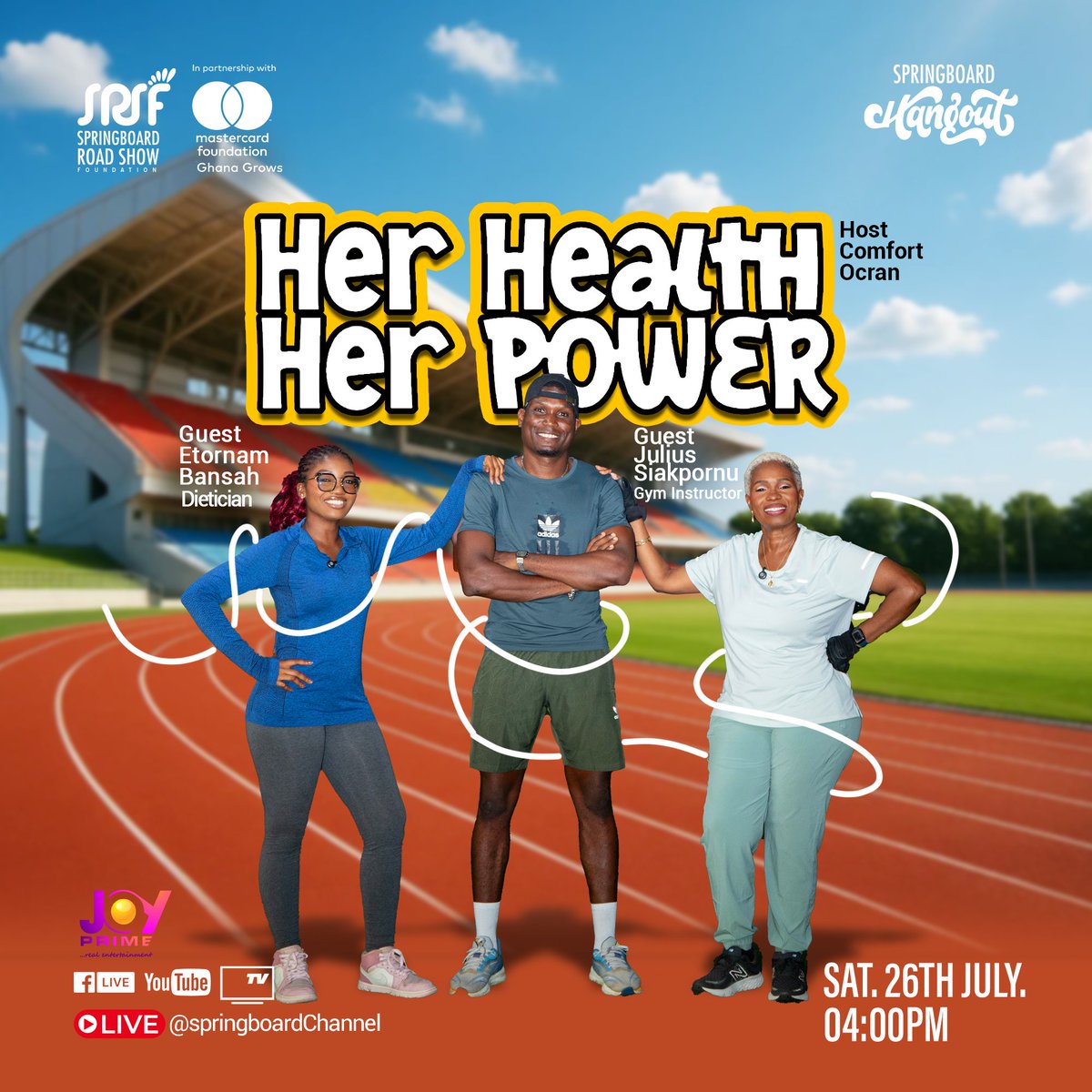 GhanaGrows's tweet image. Fuel your body &amp;amp; mind with expert tips from dietician Etornam Bansah &amp;amp; fitness coach Julius Siakpornu. 🍲💪
From waakye wisdom to budget meals and quick workouts your health journey just got fun!
📺 Sat, 4PM on #SpringboardHangout.