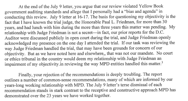AlexKomaDC's tweet image. MPD also accuses Michael Bromwich, who led the audit for Patterson, of bias. 

He's really well respected in police circles and worked closely with MPD for years when they were still under federal monitoring. He's not some huge critic of the department, so this is surprising!