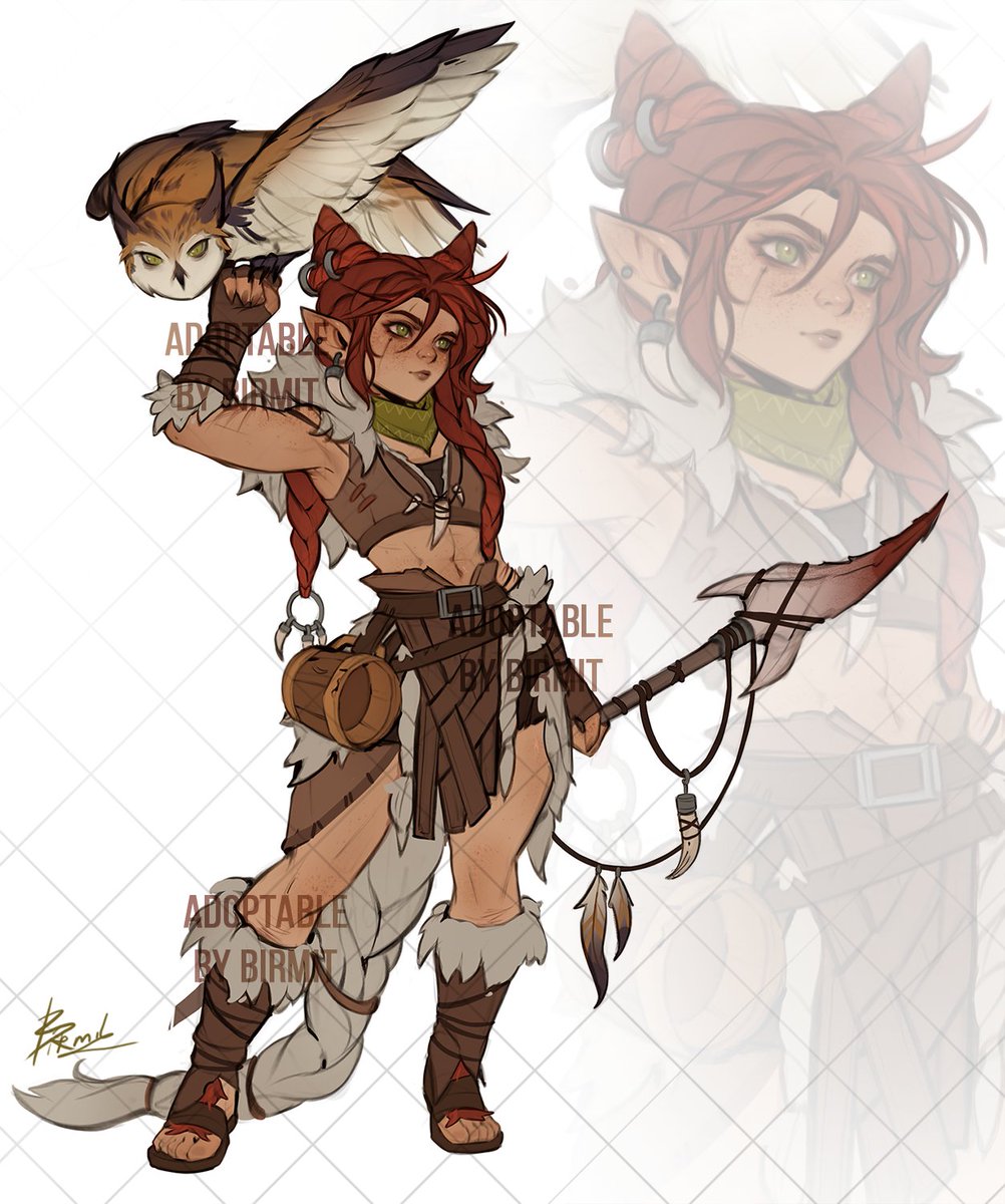 Birmit_C's tweet image. Halfling barbarian (path of the totem warrior) and ranger ad0pt design is available on my d1scord now! 🧡🪶
The design I made in my free time between work! This character is closely connected with animals and their patron spirit can be an owl or a red wolf