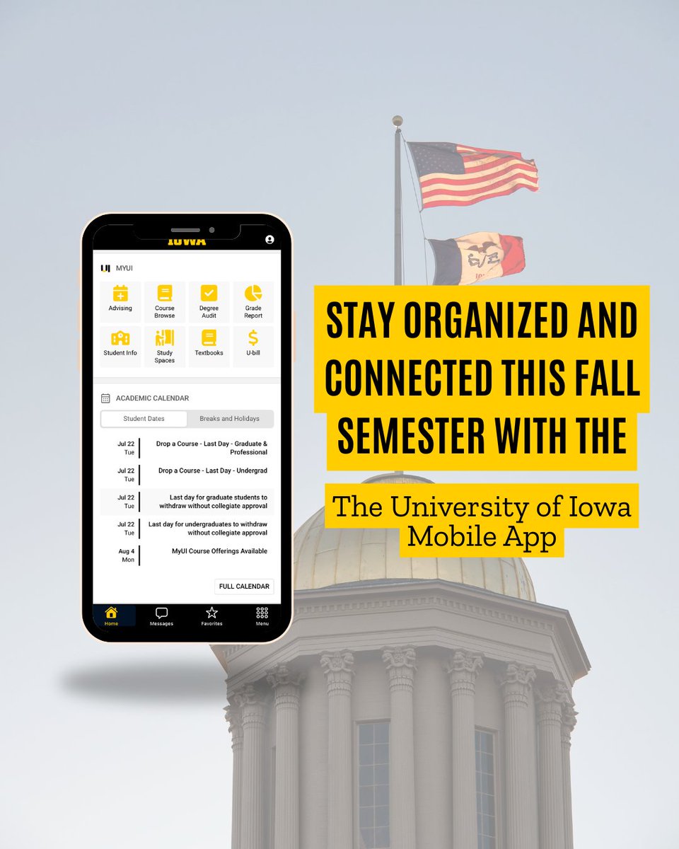 It’s never too early to start preparing for the upcoming semester. The University of Iowa Mobile App offers a convenient way for students to manage their academic career and extracurricular activities. Find details on the mobile app here: bit.ly/3TJtTWQ