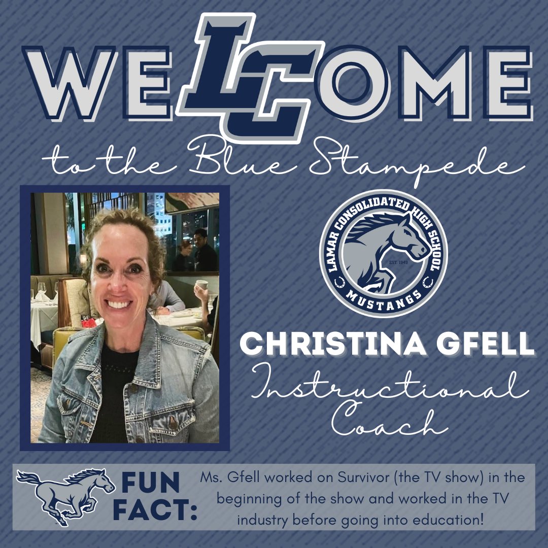 THELamarCHS's tweet image. π Please join us in giving a Mighty Mustang weLCome to the newest member of The Blue Stampede, Dr. Christina Gfell, Instructional Coach! π΄π
We are THE Lamar Consolidated High School, where tradition meets innovation, and community is at the heart of all we do. π