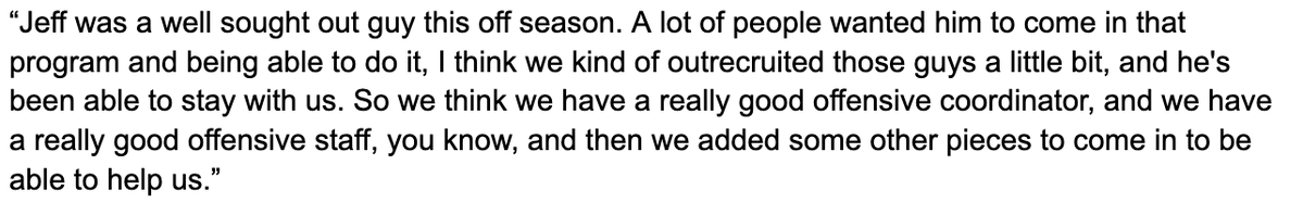 ZakWolf22's tweet image. Thought this was an interesting quote from Fran Brown about offensive coordinator Jeff Nixon.
Nixon interviewed for the Houston Texans offensive coordinator job in January, but ended up signing a multi-year extension in February, which gave him a "significant raise" @DOsports.