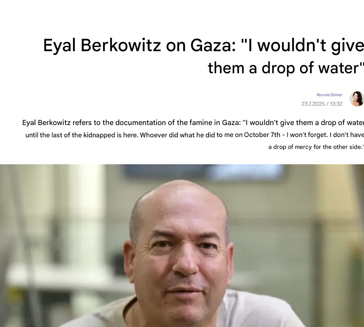 guyelster's tweet image. Eyal Berkowitz, one of Israel's greatest football players in history (with a respected career in England) and now a leading TV presentor, on the famine in Gaza. He is vocal critic of PM Netanyau, but like many in the this camp, are trying to be more right-wing than this…