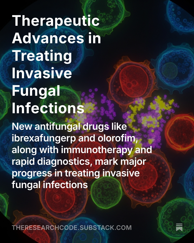 TheResearchCode's tweet image. Fungal infections—often overlooked, yet increasingly deadly.
From Candida auris outbreaks to antifungal resistance, invasive fungal infections (IFIs) are a growing global health threat, especially for immunocompromised patients.
But there's hope.
Exciting therapeutic…