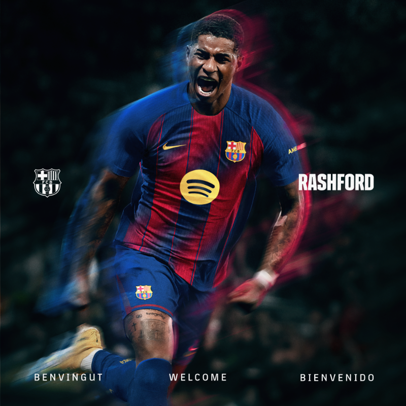 FCBarcelona_es's tweet photo. El FC Barcelona y el Manchester United han llegado a un acuerdo para la cesión del jugador Marcus Rashford hasta el 30 de junio de 2026. El acuerdo incluye también una opción de compra del delantero inglés.