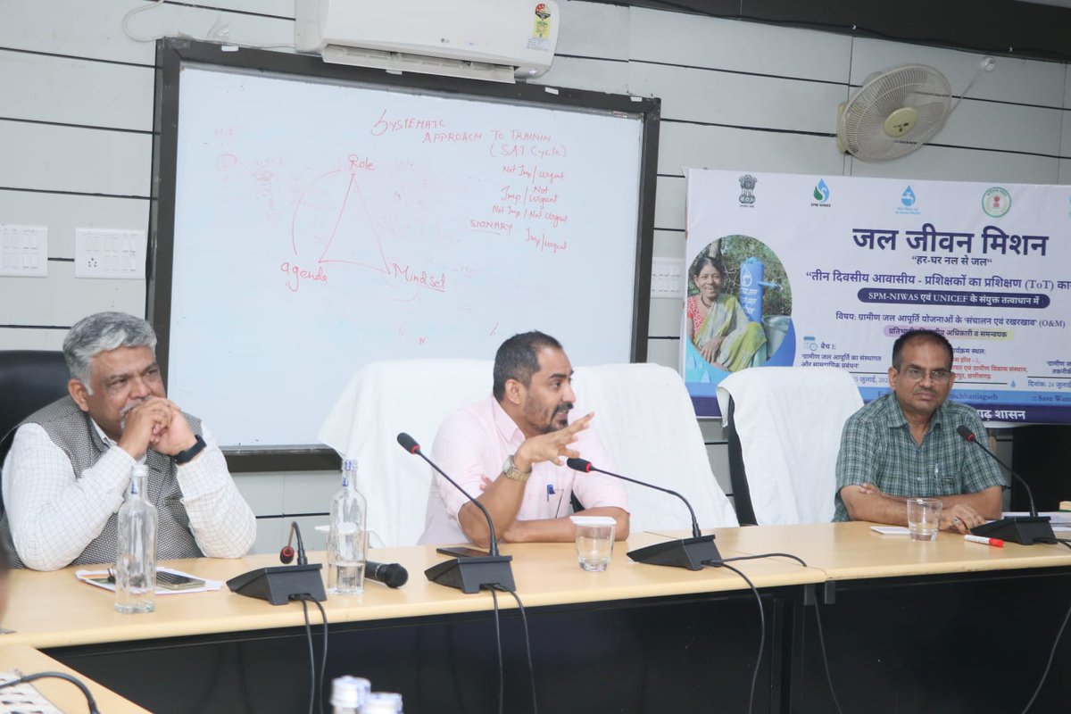 jjmchhattisgarh's tweet photo. @jaljeevan_ @UNICEFIndia @CRPaatil @ArunSao3 Today, Md. Qaiser Abdul Haq, Hon’ble #Secretary, #PHED #Chhattisgarh, addressed the participants of the 1st batch of the three-day residential #ToTprogram held at SIRD, Nimora, under the #JalJeevanMission.
During his visit, he interacted, took feedback, and awarded certificate. https://t.co/mWliT6Dloi