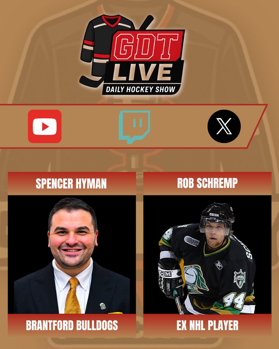 Gameday Tarps Podcast (@gamedaytarps) on Twitter photo 🚨DOUBLE HEADER🚨
2:00 - <a href="/BulldogsOHL/">Brantford Bulldogs</a> owner <a href="/TheBusHyman/">Spencer Hyman</a> will join to chat all things Brantford
2:30 - <a href="/RobSchremp/">@RobSchremp</a> joined Colton to chat about his <a href="/LondonKnights/">London Knights</a> days
Hosted by: <a href="/coltonrdavies/">Colton Davies</a> & <a href="/ComeauDaeden/">Daeden Comeau</a> 🚨DOUBLE HEADER🚨
2:00 - <a href="/BulldogsOHL/">Brantford Bulldogs</a> owner <a href="/TheBusHyman/">Spencer Hyman</a> will join to chat all things Brantford
2:30 - <a href="/RobSchremp/">@RobSchremp</a> joined Colton to chat about his <a href="/LondonKnights/">London Knights</a> days
Hosted by: <a href="/coltonrdavies/">Colton Davies</a> & <a href="/ComeauDaeden/">Daeden Comeau</a>