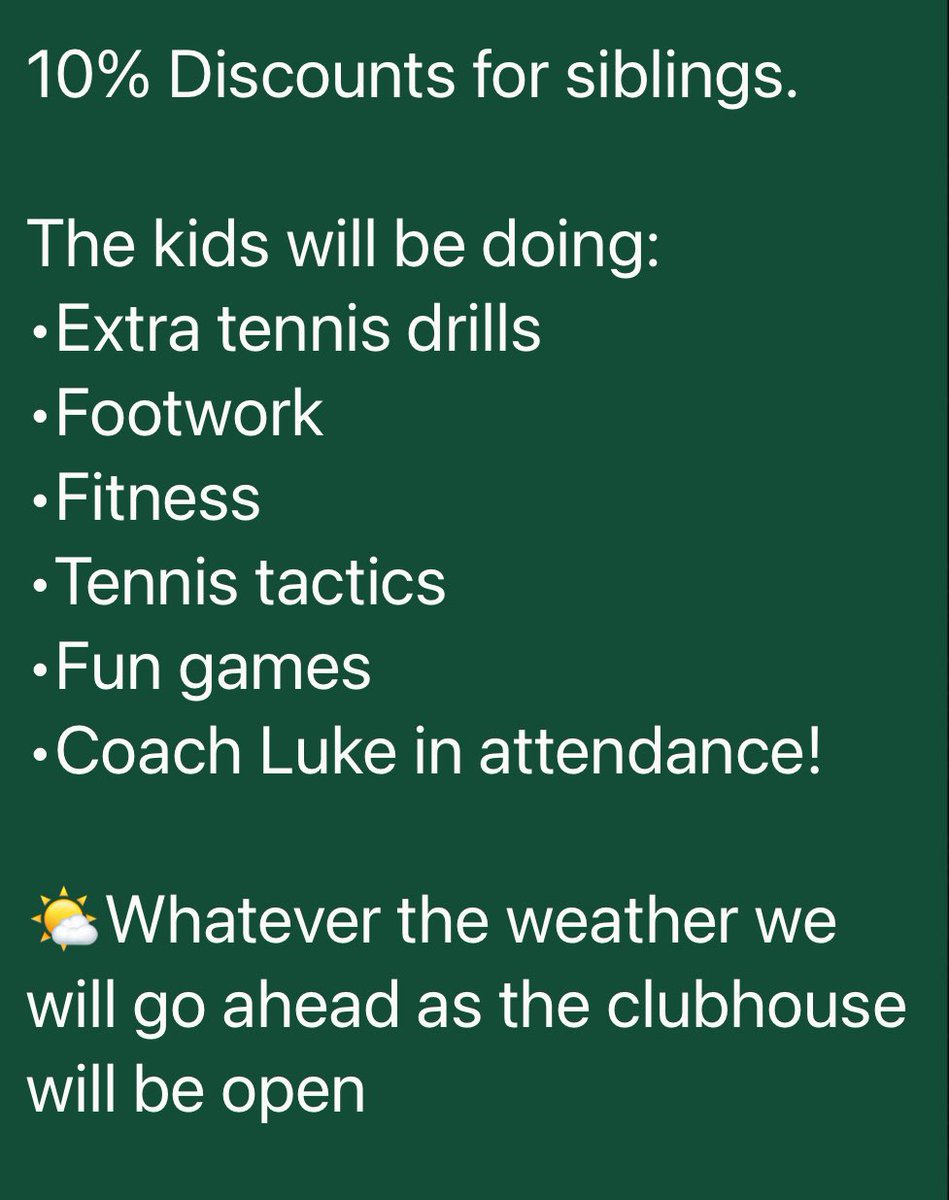 🎾Kids Summer Camps!
📍7-17 ages welcome
📲07951672442~Coach Den
<a href="/TennisWthDennis/">TennisWithDennis 🇬🇧</a> <a href="/Kentlta/">Kent Tennis</a> 
#beckenhammums #bromleymums #kestonlife #orpingtonmums  #kestonmums #beckenham #westwickham #bromley #bromleytennis #kent #kenttennis #pettswoodmums  #summercamps
#bigginhill #southlondon