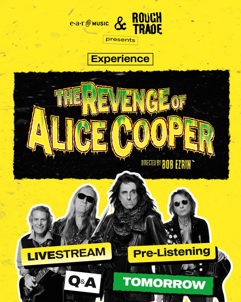Hi, it's Alice! See you tomorrow at the “Experience The Revenge of Alice Cooper” Live Q&amp;A,  hosted by Sir Tim Rice - right? 🔥

The event will stream worldwide on:
📺 Alice Cooper’s channels and YouTube
📺 earMUSIC’s channels and YouTube
📺 TalkShopLive's channels

Tune in here: