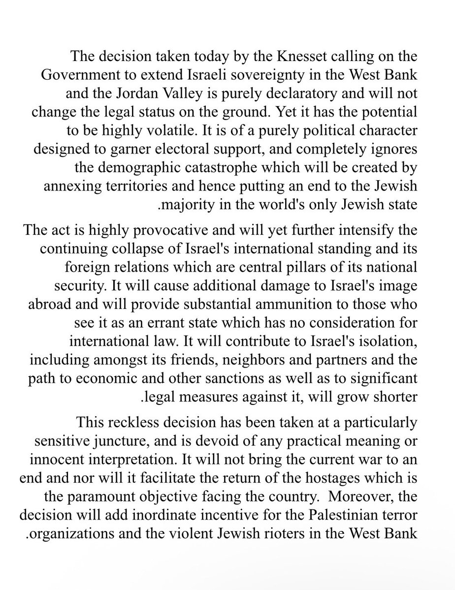 Foreign_PolicyF's tweet image. While today’s declarative decision of the Israeli Parliament @KnessetENG on extending Israeli sovereignty in Judea and Samaria is not a binding law, it definitely has a dangerous,volatile potential in various aspects.
We explain why.