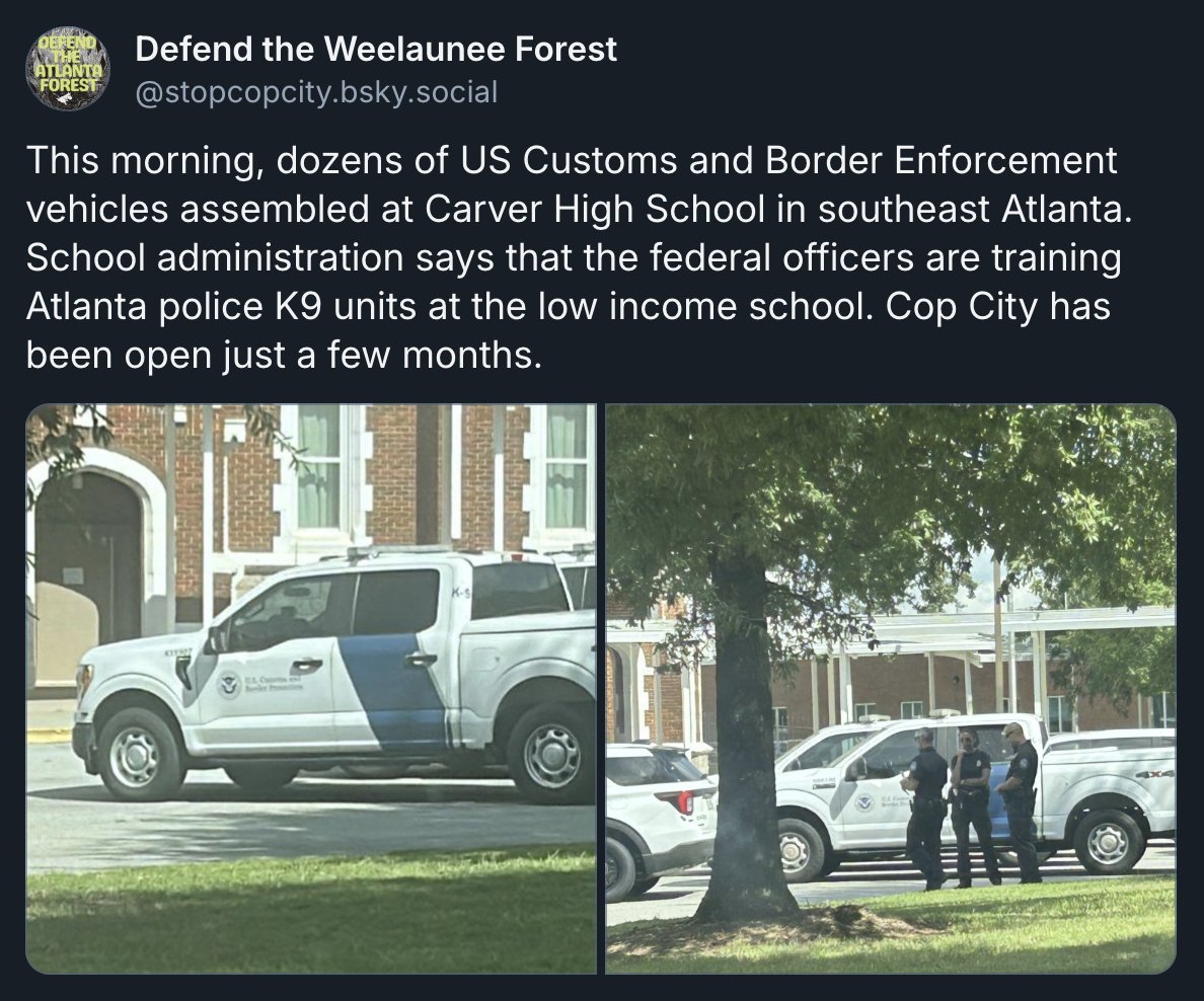 defendATLforest's tweet image. ICE is training dogs for raids in Atlanta public schools.