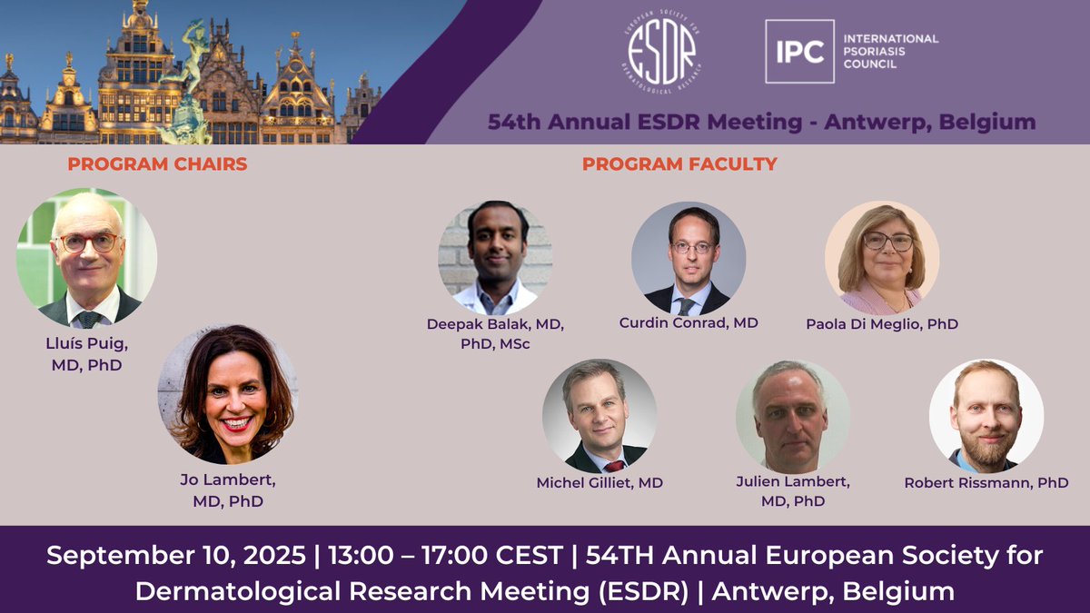 #IPC will be at #ESDR2025! Join us for our Symposium: Differential Diagnosis, Paradoxical Responses, and New Treatment Mechanisms led by co-chairs, #IPCBoard Member Lluis Puig, and #IPCCouncilor Jo Lambert. Thanks to Takeda for supporting this program.

psoriasiscouncil.org/event-post/esd…