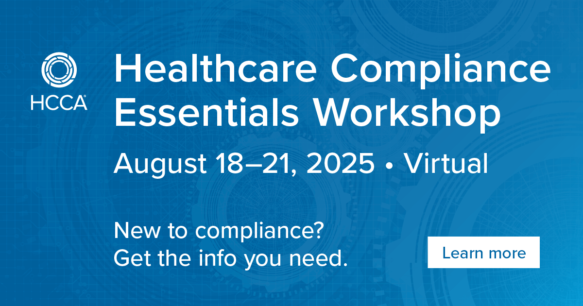 LAST IN 2025! Jumpstart your compliance education with this comprehensive workshop! HCCA’s four-day Healthcare Compliance Essentials Workshop offers foundational knowledge on the core elements of a compliance program, all in a convenient virtual format.
hcca-info.org/conferences/wo…