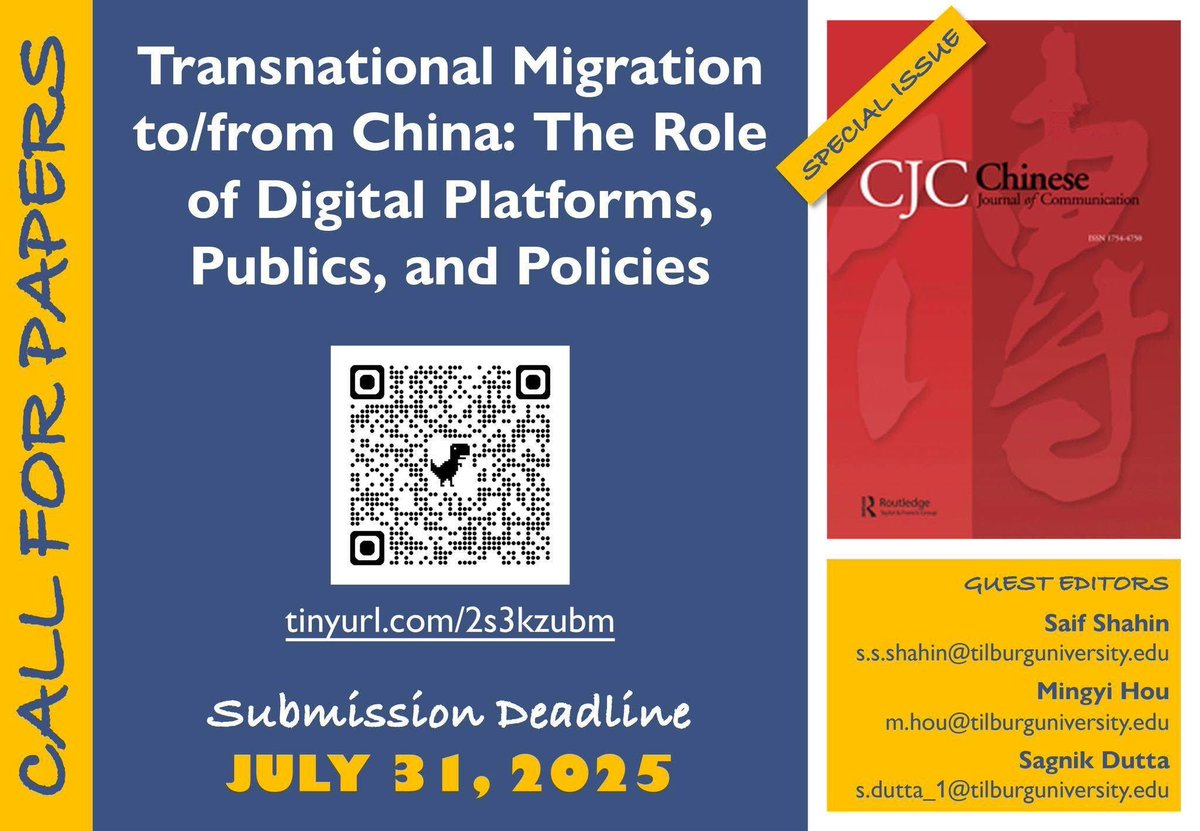 📢 Call for Papers

We invite submissions to a special issue of CJC exploring how digital platforms shape transnational migration to/from China.

Deadline: 31 July 2025

Learn more &amp; submit: think.taylorandfrancis.com/special_issues…