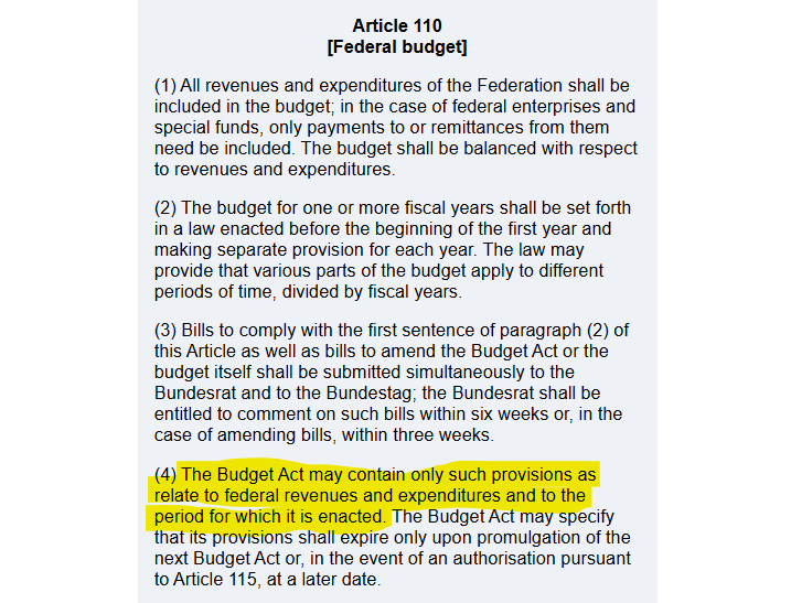 KurtCouchman's tweet image. Germany is in a pickle.
Good: A constitutional mandate for a comprehensive budget with all spending and revenue.
Bad: Blocking the legislature from managing the out years (yellow highlight).
Ugly: Old-age spending squeezes everything else and puts balance out of reach.