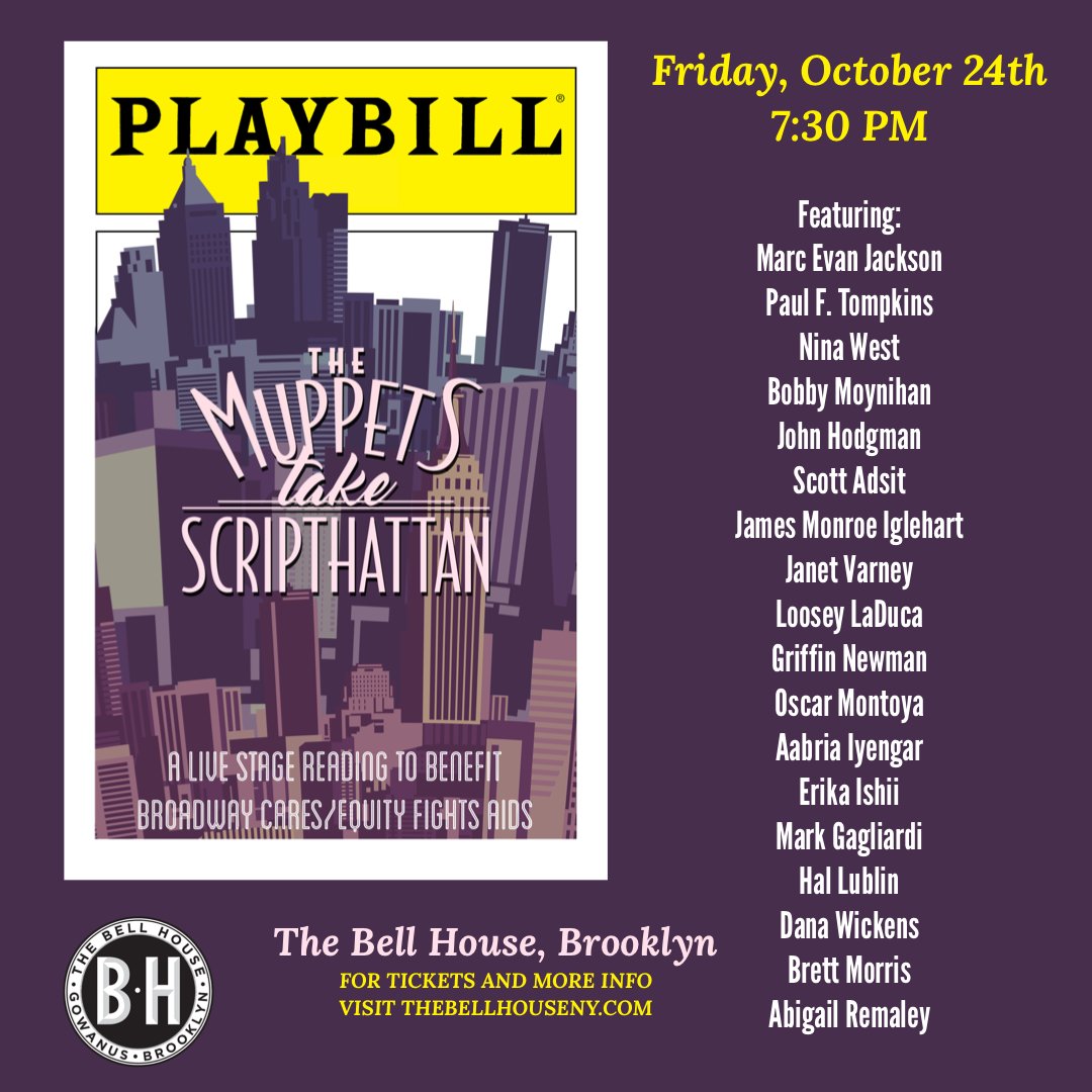 BellHouseNY's tweet image. JUST ANNOUNCED: THE MUPPETS TAKE SCRIPTHATTAN on Friday, October 24th!
Starring @MarcEvanJackson @PFTompkins @bibbymoynihan @hodgman @janetvarney @LooseyLaDuca @GriffLightning @ozzymo @quiddie @erikaishii @MarkGags @hallublin + MORE!
Tickets on sale now: tinyurl.com/4u3my6c4