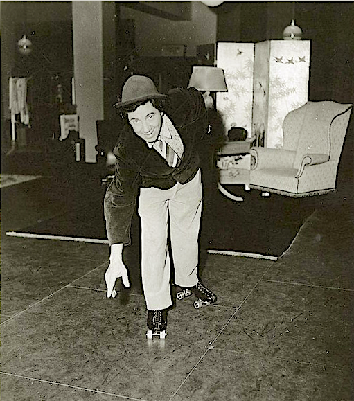 StoliarSteve's tweet image. Chico on the set of &quot;The Big Store&quot; (1941). The action scenes in the roller-skating finale were done with stunt doubles, but there were closeups of the Marx Brothers, mostly shot against rear-projection, in between the stunt footage.