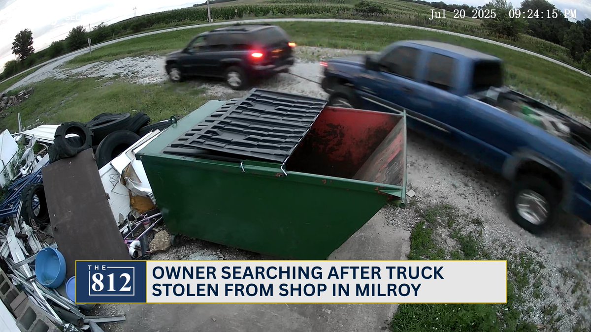 812now's tweet image. A pickup truck was stolen off a property in Milroy on Sunday.
Here is surveillance video and how to help the owner recover it: 812noww.com/post/owner-sea…