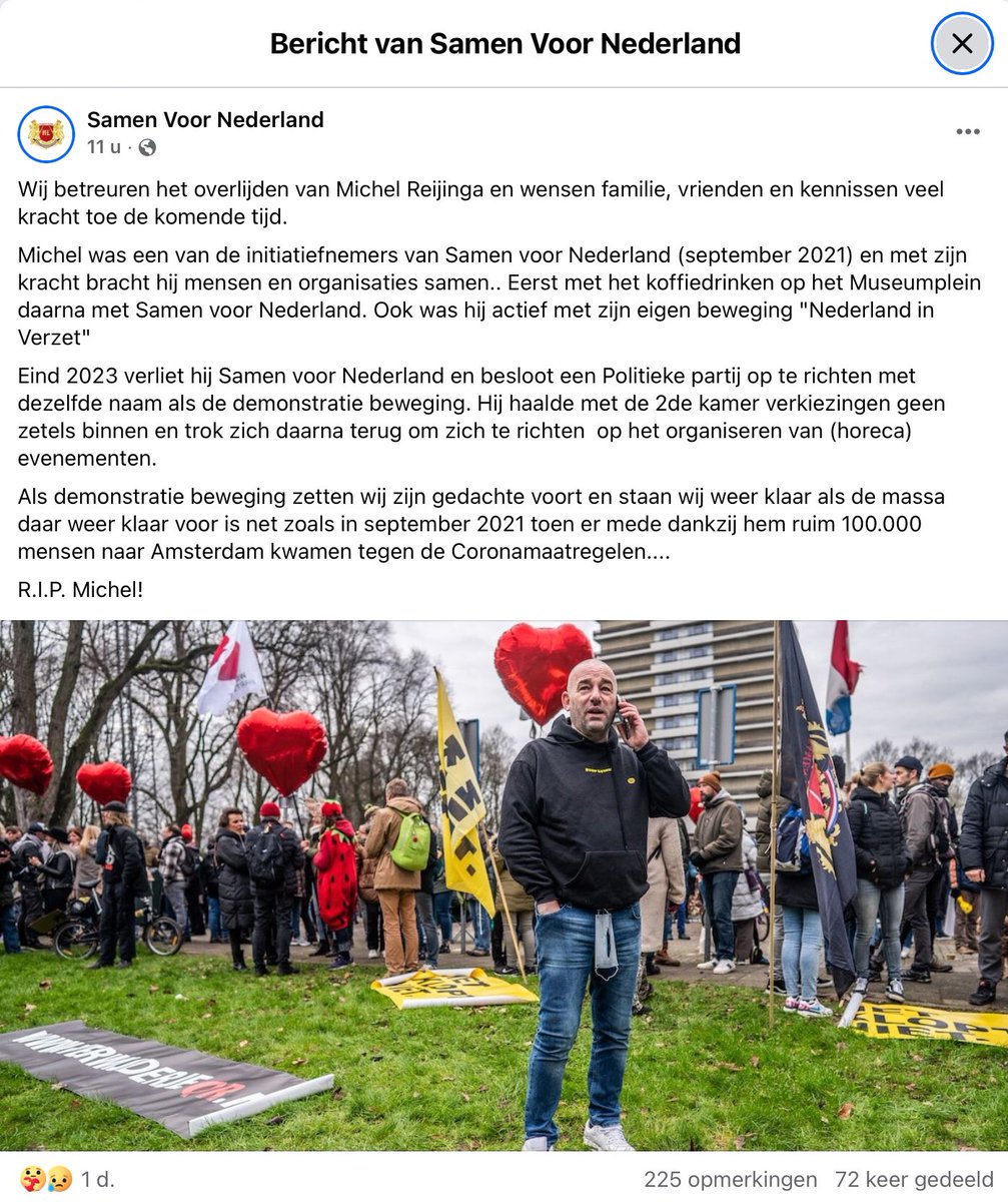 JonaWalk's tweet image. Droevig om te horen dat Michel Reijinga is overleden. Ik leerde hem kennen als een gedreven man die opstond voor onze grondrechten toen velen dat niet durfde.